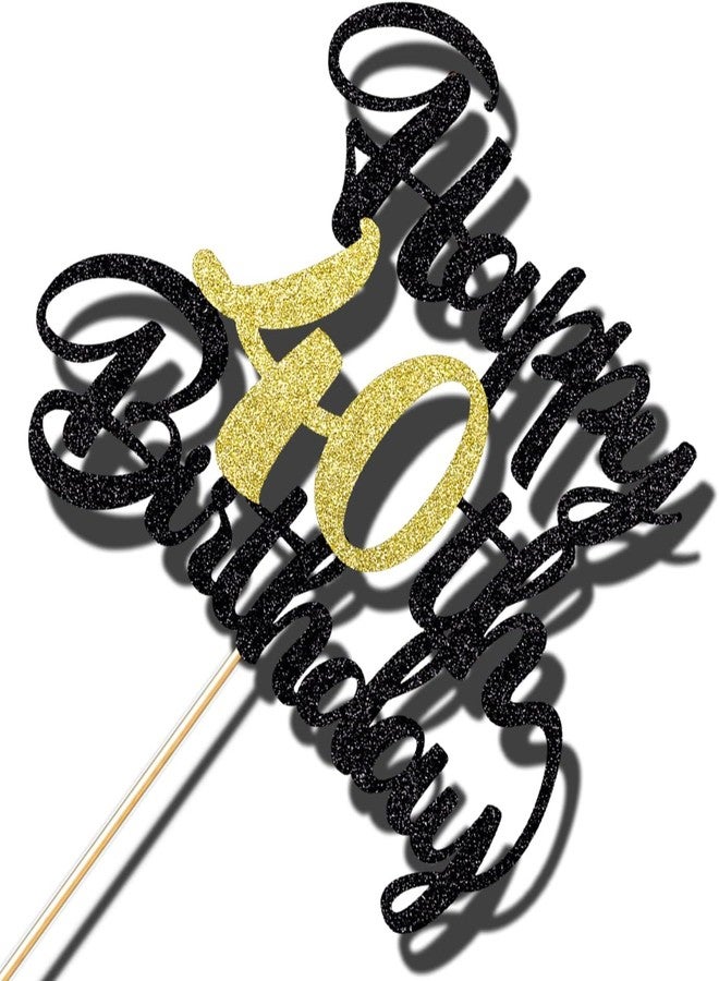 Confetti Happy Birthday Cake Topper, Black & Gold Glitter Birthday Decorations & Anniversary Celebrations (40) - Image 3